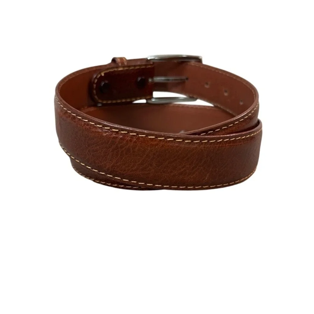 J. Hilburn Mens Brown Italian Calfskin Leather Belt Size 33 Handcrafted USA